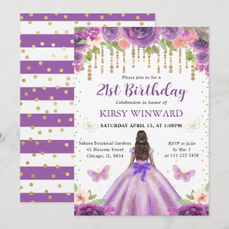 Lila Kleid Dunkle Hautprinzessin Geburtstag Einladung