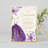 Lila Kleid Floral Butterfly Quinceanera Gold Folieneinladung (Stehend vorne)
