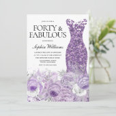 Lila Kleid floral Vierzig & Fabulous 40. Geburtsta Einladung (Stehend Vorderseite)