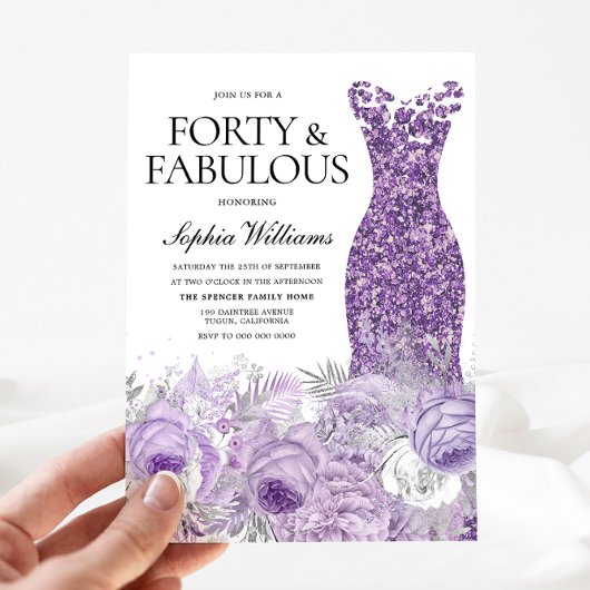 Lila Kleid floral Vierzig & Fabulous 40. Geburtsta Einladung