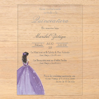 Lila Kleid Quinceanera-Einladung Acryleinladungen