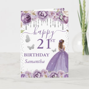 Lila Kleid Rot haarige Prinzessin Geburtstag Karte