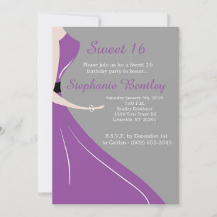 Lila Kleidung Silhouette Sweet 16 Einladung
