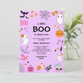 Lila kleine Boo Niedliche Halloween-Kinderdusche Einladung (Stehend Vorderseite)