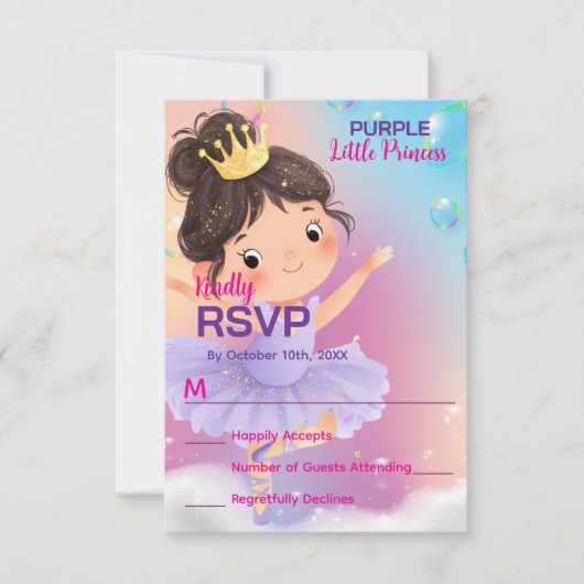 Lila kleiner Princess-Ball RSVP Karte (Vorderseite)