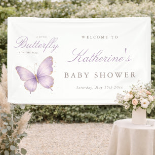 Lila Kleiner Schmetterling Baby Shower Begrüßung Banner