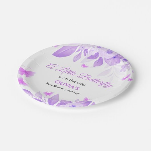 Lila kleiner Schmetterling ist auf dem Weg Baby Du Pappteller (Schrägansicht)
