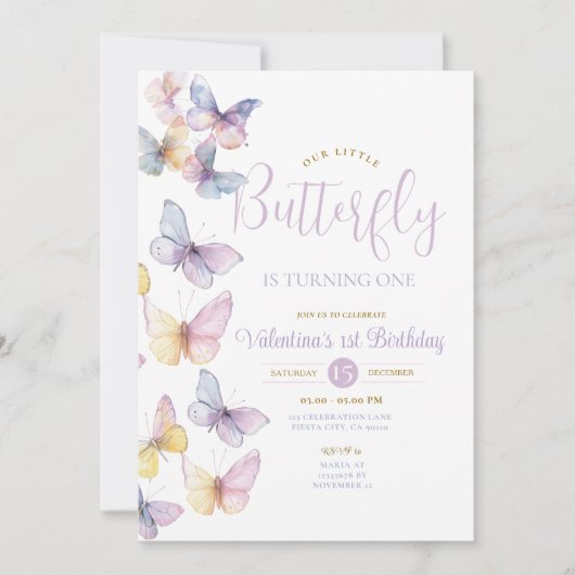 Lila Kleiner Schmetterling verwandelt einen Einladung (Vorderseite)