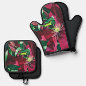 Lila Klematisieren Ofenhandschuh & Topflappen-Set (Vorderseite/Rückseite)