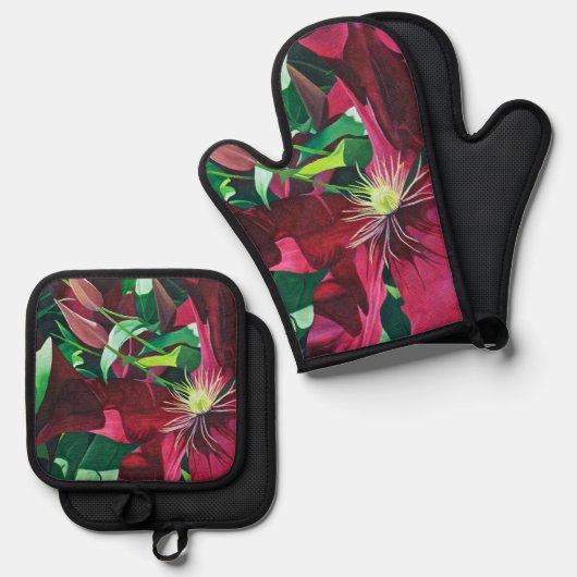 Lila Klematisieren Ofenhandschuh & Topflappen-Set (Vorderseite/Rückseite)