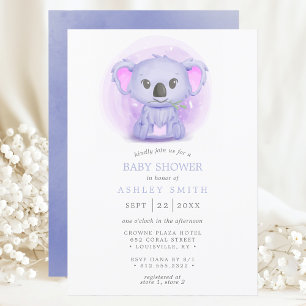 Lila Koala Süße Whimsical Watercolor Babyparty Einladung