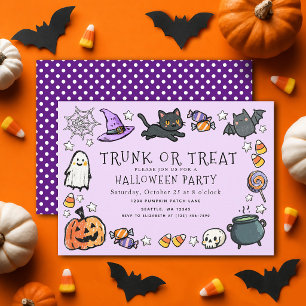 Lila Koffer oder Behandle Kinder Buntstift Hallowe Einladung