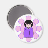 Lila Kokeshi Doll Magnet (Vorderseite/Rückseite)