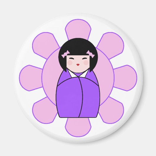 Lila Kokeshi Doll Magnet (Vorne)