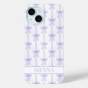 Lila Kokette Schleifen gestreifte Monogrammierte Case-Mate iPhone Hülle