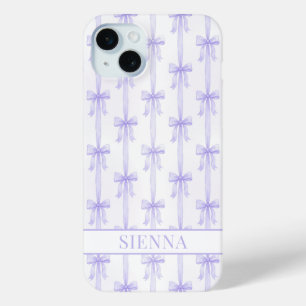 Lila Kokette Schleifen gestreifte Monogrammierte Case-Mate iPhone Hülle