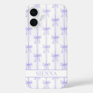Lila Kokette Schleifen gestreifte Monogrammierte iPhone 16 Hülle