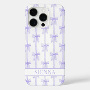 Lila Kokette Schleifen gestreifte Monogrammierung iPhone 16 Pro Hülle