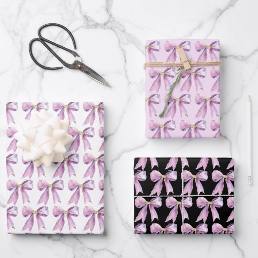 Lila Koketten-Schleife Geschenkpapier Set (Vorderseite)