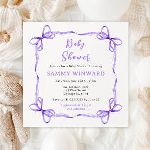 Lila Kokettenband Baby Shower Einladung