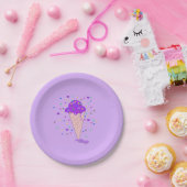 Lila Konfetti-Eiscreme-Tüte Pappteller (Party)