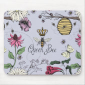 Lila Königin Bee Royal Crown Floral Muster Mousepad (Vorne)
