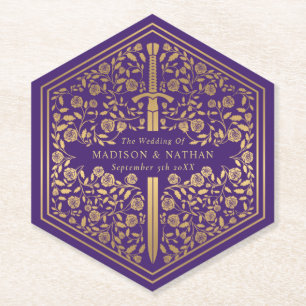 Lila königlicher mittelalterlicher Hochzeitspapier Untersetzer