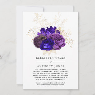 Lila, königsblaue und goldene florale Hochzeitsgäs Ankündigung