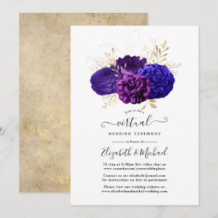 Lila, königsblaue und goldene florale virtuelle Ho Einladung