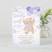 Lila können wir Babydusche frühzeitig abwarten Einladung (Stehend Vorderseite)