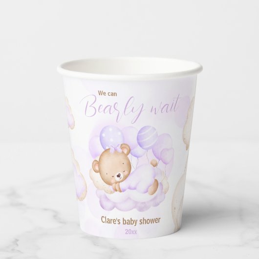 Lila können wir Babyduschpapiertaschen frühzeitig Pappbecher (Rückseite)