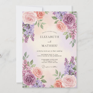 Lila Korallen-Lavendel-Eukalyptus-Hochzeit Einladung