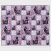 Lila Kosmische Katzen Muster Geschenkpapier (Flach)