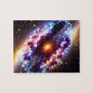 Lila kosmischer Stern im mittleren Nebula-Universu Puzzle