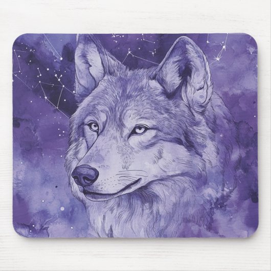 Lila Kosmischer Wolf Wasserfarbe Mousepad (Vorne)