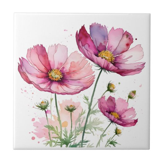 Lila Kosmos-Blume Fliese (Vorderseite)