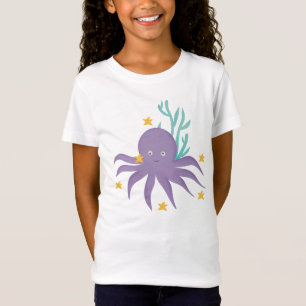 Lila Krake mit Seesternen und Unterwasserpflanze T-Shirt