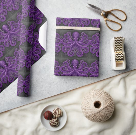 Lila Krake Victorian Steampunk Geschenkpapier (Kunsthandwerk)