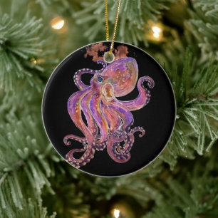 Lila Kraken Keramik Ornament