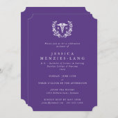 Lila Krankenschwester Caduceus+Laurel Wreath Einladung (Vorne/Hinten)