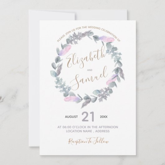 Lila Kranz Einladung zur Hochzeit (Vorderseite)