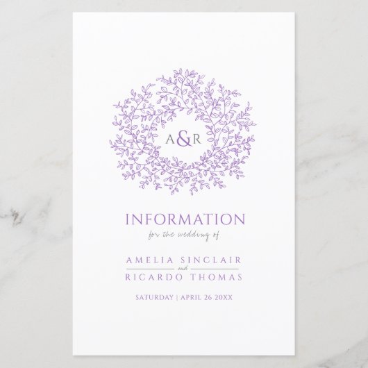 Lila Kreis von Blätter Hochzeitsgast-Informationen (Vorderseite)