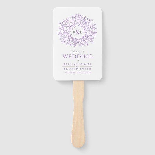 Lila Kreis von Blätter Monogramm Hochzeitsprogramm Fächer (Vorderseite)