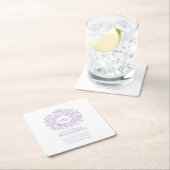 Lila Kreisblätter zeichnend Monogramm-Hochzeit Rechteckiger Pappuntersetzer (Vor Ort)