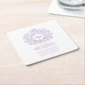 Lila Kreisblätter zeichnend Monogramm-Hochzeit Rechteckiger Pappuntersetzer (angewinkelt)