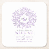 Lila Kreisblätter zeichnend Monogramm-Hochzeit Rechteckiger Pappuntersetzer (Vorderseite)