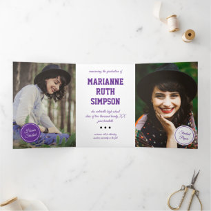 Lila Kreise 5-Foto-Abschluss Dreifach Gefaltete Einladung