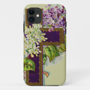 Lila Kreuz mit Blumen iPhone 11 Hülle