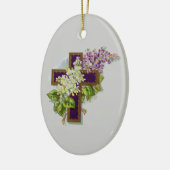 Lila Kreuz mit Blumen Keramik Ornament (Links)