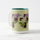 Lila Kreuz mit Blumen Zweifarbige Tasse (Vorderseite Links)